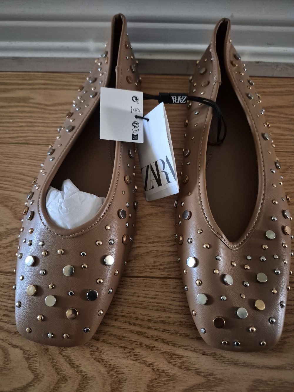 ZARA Brown Studded Ballet Flats